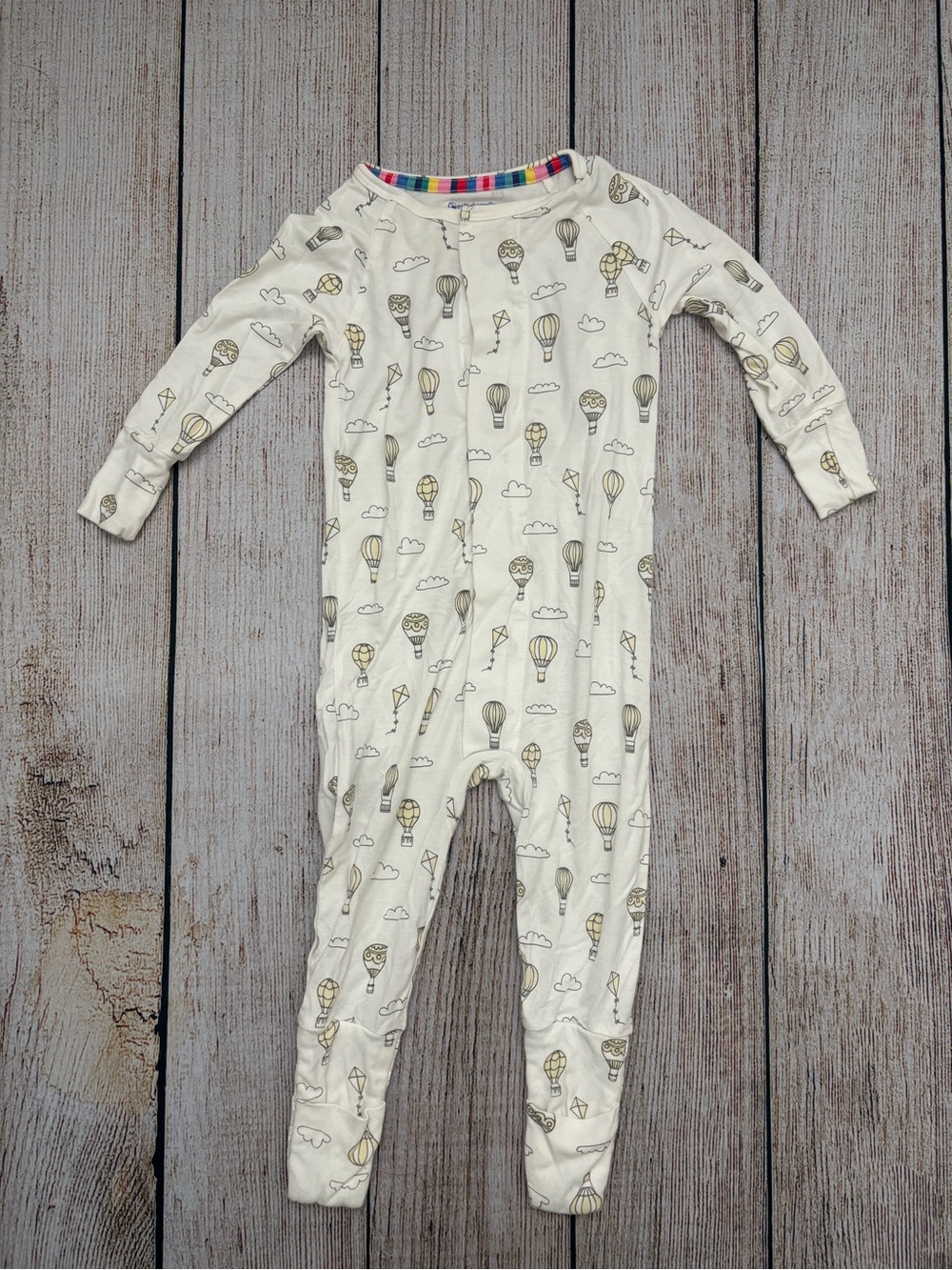 Magnetic Me Cream One-Piece Convertible Footie with Hot Air Balloon Print